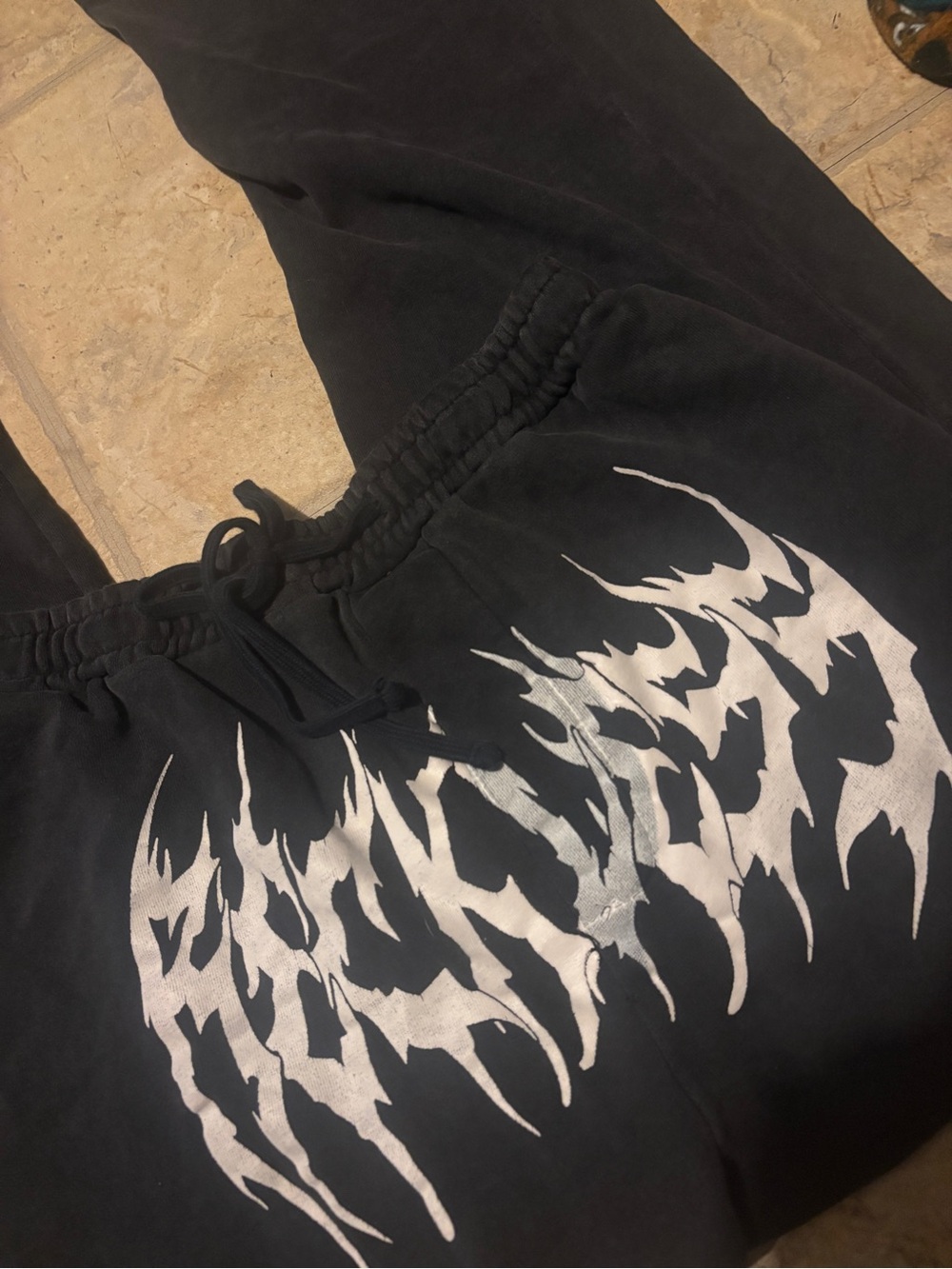 Fashion Nova Black Sweatpants with Silver Flame Graphic
